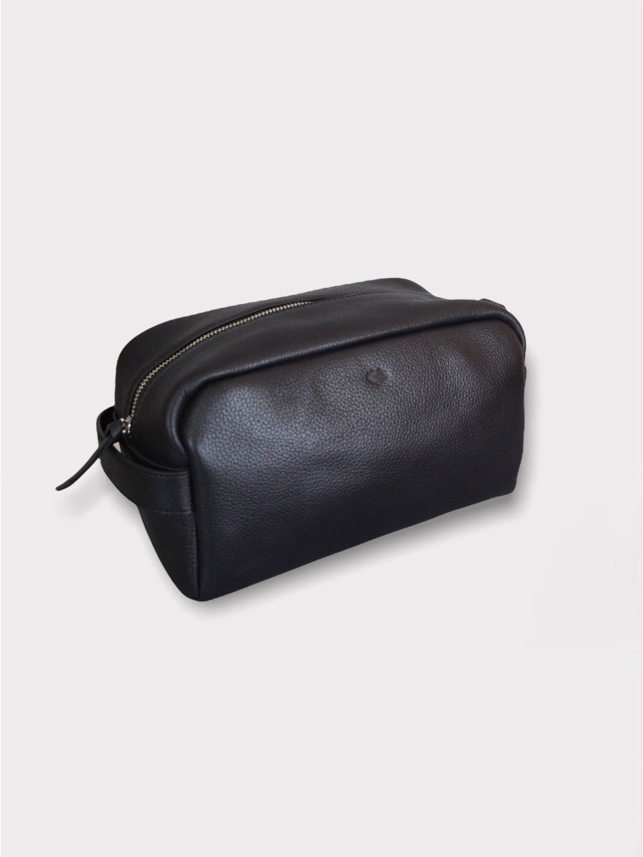 Men's Leather Washbag | Black Toiletry Bag | LYA