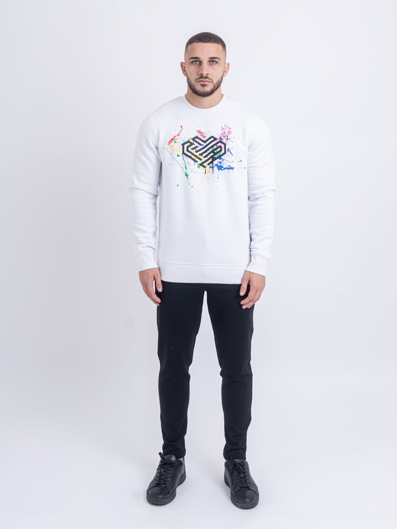 Mens White Sweatshirt | Paint Splatter Sweatshirt | LYA