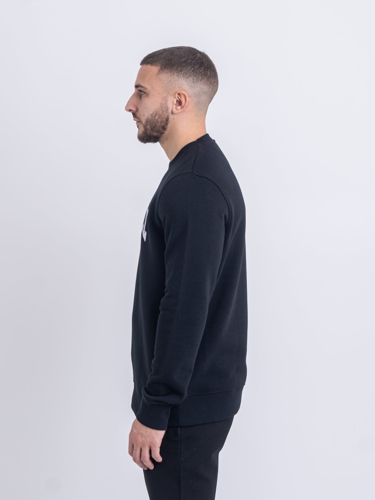Embroidered Logo Black Crewneck Sweatshirt | LYA