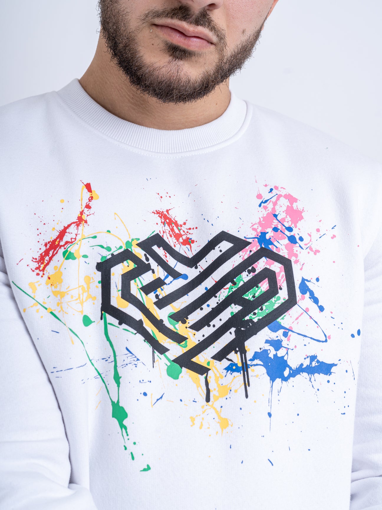 Mens White Sweatshirt | Paint Splatter Sweatshirt | LYA