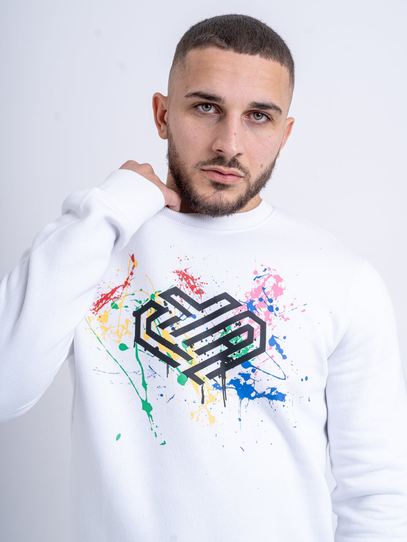 Mens White Sweatshirt | Paint Splatter Sweatshirt | LYA