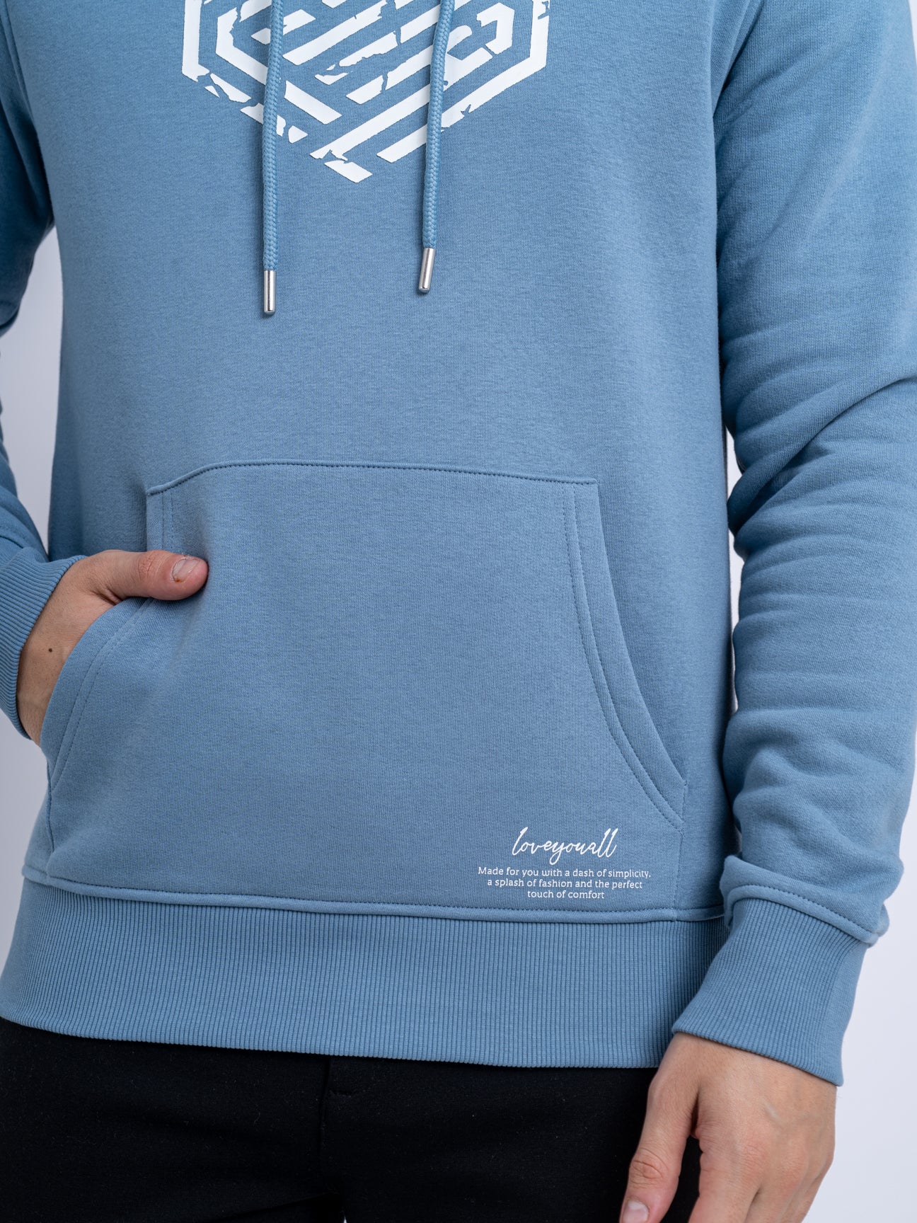 Cotton Hoodies For Mens | Blue Hooded Sweatshirt | Love You All