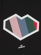 Close-up of rubber-printed LOVE logo on Bold Icon Black Organic Cotton T-Shirt by LoveYouAll